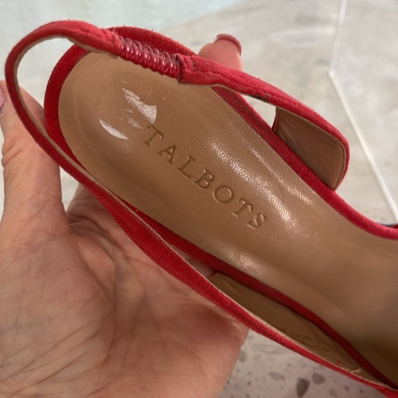 Peep Toe sling back pumps red suede leather 8.5 Medium - Picture 7 of 15